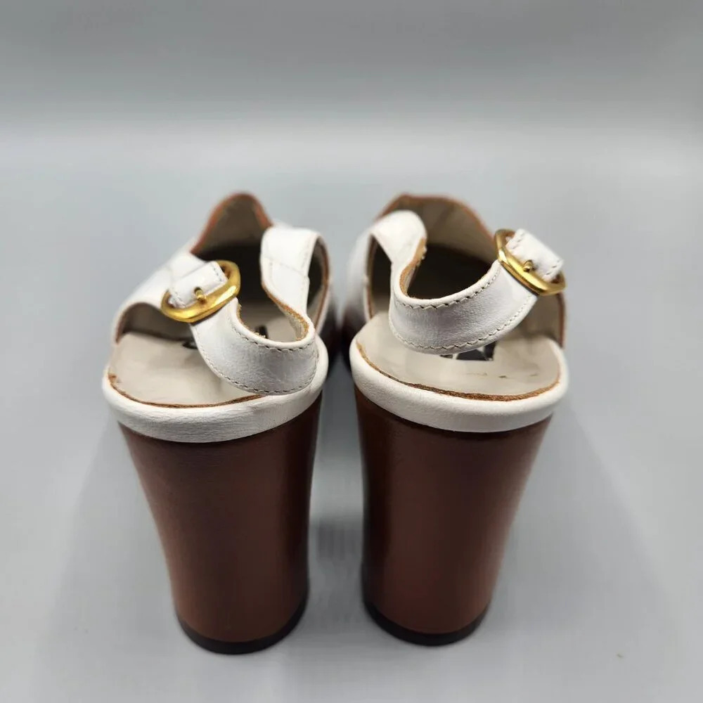 Vintage Platform Heels White  Brown Italy Size 6 - Picture 6 of 13